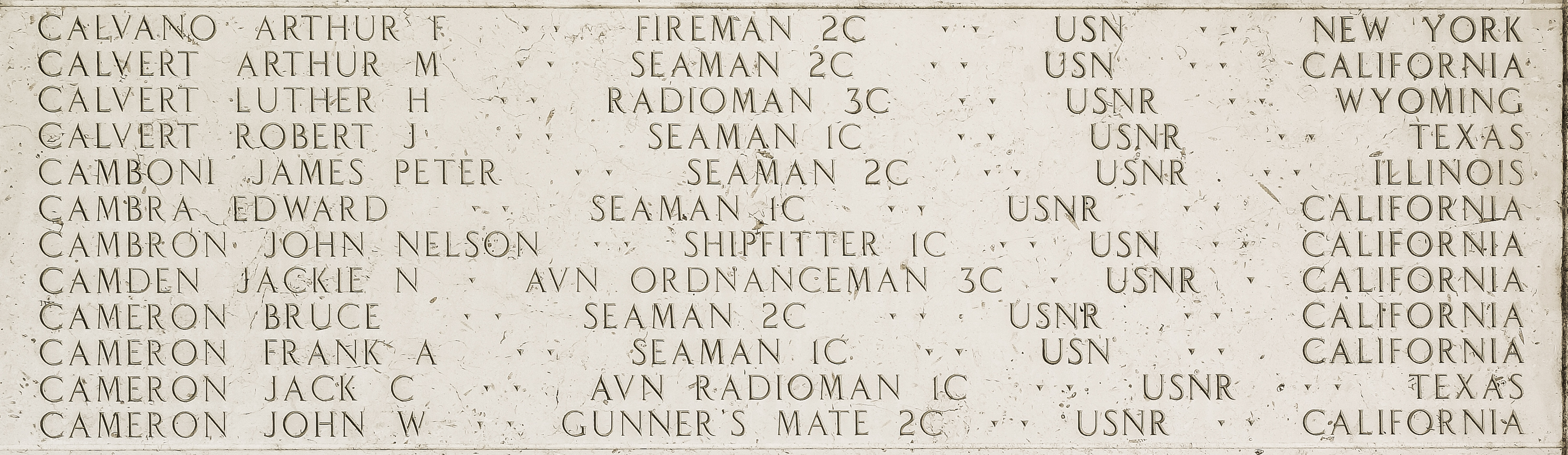 Robert J. Calvert, Seaman First Class